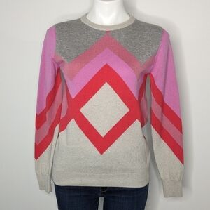 Genevieve Sweeney grey pink red geometric cashmere sweater S